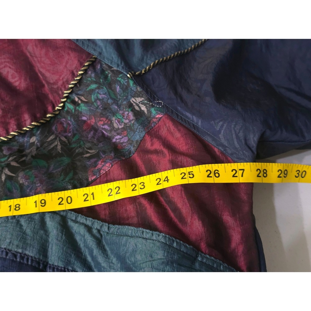 Vintage Clipper Bay Womens Large Colorblock Floral Puffer Jacket Teal Navy 90s - Picture 7 of 10